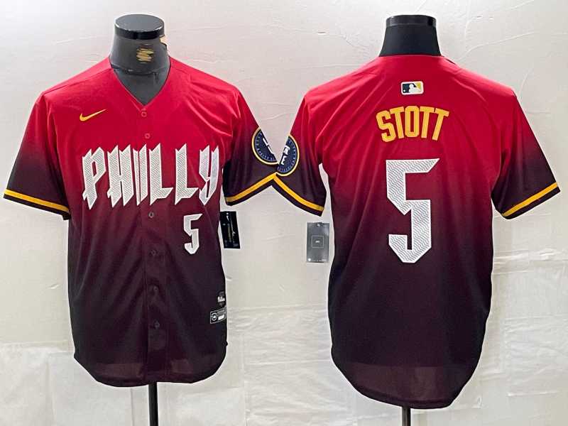 Mens Philadelphia Phillies #5 Bryson Stott Red 2024 City Player Number Cool Base Jersey